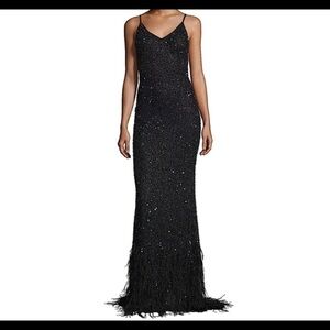 Haute Hippie Sequin Bead Feather Embellished Gown​​​​​​​​​​